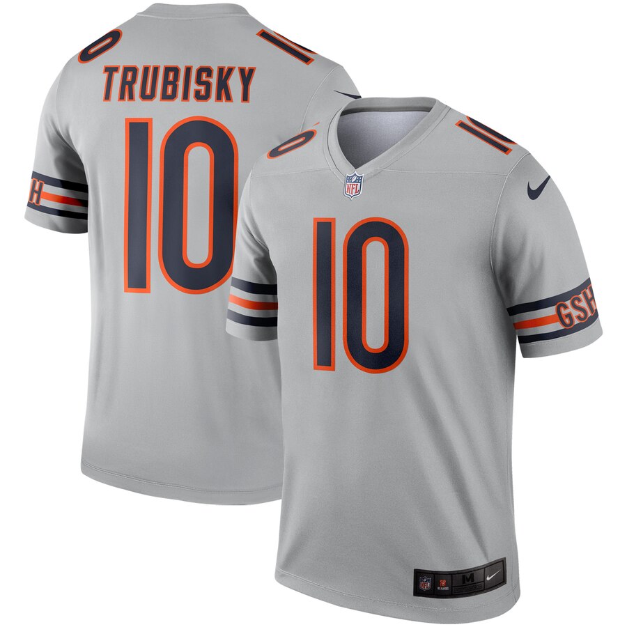 Men's Chicago Bears #10 Mitchell Trubisky Silver Inverted Legend Stitched NFL Jersey
